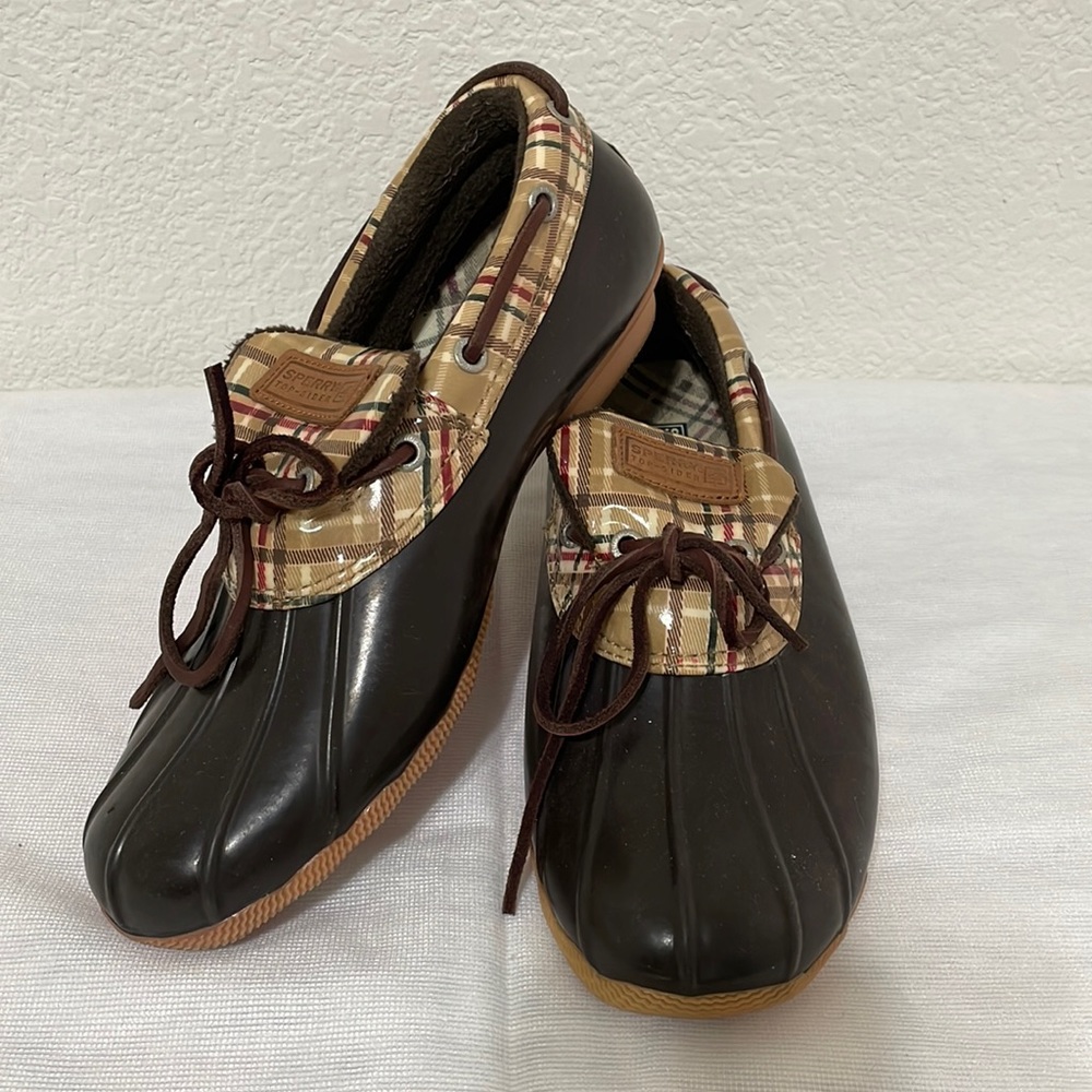 Sperry Top-Sider Women’s Waterproof Rubber Boot, Low Profile, Size 8, Brown, EUC